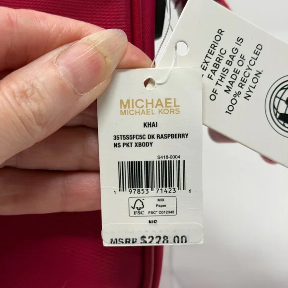 Michael Kors NWT Raspberry Nylon Crossbody and Greenwich Pink Zebra Wallet Set - Picture 11 of 11